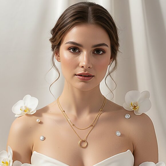 Minimalist Chic Layered Circle Pendant Necklace 18K Gold Plated Stainless - Picture 3 of 12